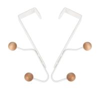 LALAFINA 2 Pièces Crochet de Porte Multifonctionnel Blanc en Fer et Bois | Crochets Pte, Crochet pour Cintre, Pte Vetement Salle de Bain, Crochet sans Toilette, Sèche Serviette