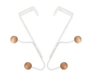 LALAFINA 2 Pièces Crochet de Porte Multifonctionnel Blanc en Fer et Bois | Crochets Pte, Crochet pour Cintre, Pte Vetement Salle de Bain, Crochet sans Toilette, Sèche Serviette