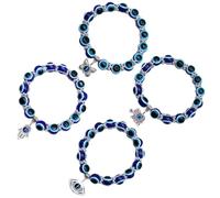 LALAFINA 4 Pièces Bracelet de Perles Bleu Œil Maléfique en Résine Pendentif Main de Fatima, Design Chic et Résistant, pour Anniversaire ou Vacances