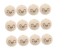 LALAFINA 50pièces Perles Bois à Gros Rondes Perles Vrac avec Motif Visage Souriant Grosses pour Bracelet Et Création De Bijoux