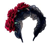 LALAFINA Bandeau Cheveux Élégant Fleurs de Rose Rouge en Dentelle Large, Léger et Non Déformable, pour Parade et Séance Photo Adultes et Garçon et Filles