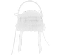 LALAFINA Boîte à Bijoux Blanche en Tissu Coussin Rond Brodé et Poignée, Panier de Mariage Élégant pour Anniversaires et Cérémonies, Protection des Alliances