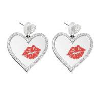 LALAFINA Boucles D'oreilles Créatives Pendentif D'oreille Cœur Rouge à Lèvres, Alliage Acrylique, Surface Miroir, Argenté, pour Filles, Présent
