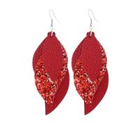 LALAFINA Boucles d'Oreilles Pendantes en Cuir Rouge Sequins, Bijoux Femme pour Occasions Festives et Usage Journalier