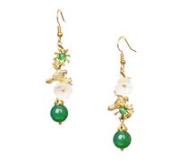 LALAFINA Boucles D'oreilles Pendantes Ethniques avec Pendentif Fleur en Coquillage, Style Chinois en Agate Verte Légères et Élégantes pour Rencontrer Parents de Copain