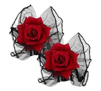 LALAFINA Bracelet en Dentelle Gothique Rose Rouge et Noir, Paire Élégante en Maille Élastique Confortable, Taille Ajustable pour Soirée Mascarade ou Bal Costumé