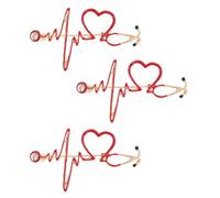LALAFINA Broche Créative D'électrocardiogramme 3pcs en Alliage de Zinc Rouge, Accessoire Chic pour Vêtements D'infirmière et Médecin, Ornements Solide Vie Quotidienne et L'hôpital