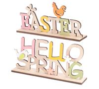 LALAFINA Décoration de Table de Pâques en Bois Coloré 2pcs Lettres Thème Joyeux, Modèle Coq et Fleur, pour Bureau et Maison, Ambiance Printanière Festive