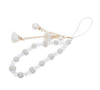 LALAFINA Dragonne Courte Anti-Perte pour Téléphone Portable Bracelet en Cristal Blanc Pendentif Fleur Suspendu Décoratif Sangle de Téléphone à la Main Élégante et Pratique