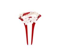 LALAFINA Épingle à Cheveux Ancienne Vintage en Acrylique avec Fleur Blanche et Perles Rouges, Accessoire Cheveux pour Femmes, Style Ancien et Usage Casual