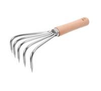 LALAFINA Fourche à Main Râteau Cultivateur en Acier Inoxydable avec Manche en Bois Court, 5 Dents, Outil De Jardinage Manuel pour Désherbage Et Ameublissement du Sol, Compact, Usage Jardin,