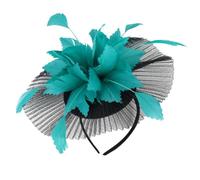 LALAFINA Haut-de-forme Voile Bandeau pour Femme, Chapeau de Thé de Mariée en Maille et Plumage, Noir et Bleu Lac, pour Fête et Photographie