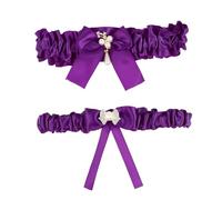LALAFINA Jarretières pour Mariée Élégantes en Tissu Pourpre, Ensemble de 2 Pièces Perles Décoratives Confortables, pour Cérémonie de Mariage et Réception