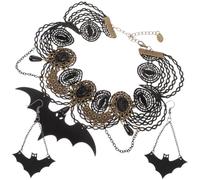 LALAFINA Kit Boucles D'oreilles et Collier Noir en Polyester et Alliage de Zinc pour Halloween, Accessoires pour Soirée Masquée et Performance Scénique