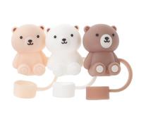 LALAFINA Lot de 3 Couvre-pailles en Silicone 12 Mm Réutilisables Embouts de Pailles D'ours Marron et Blanc Cassé et Blanc Protège-embouts de Paille pour Larges Accessoires la Cuisine