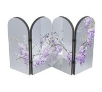 LALAFINA Paravent Décoratif de Table Pliable à 4 Panneaux, Acrylique Miroir | Style Chinois Traditionnel, Motif Fleurs et Oiseaux, Écran de Bureau, pour Console D'entrée et Centre de Table
