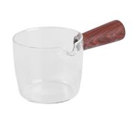 LALAFINA Pichet à Lait avec Poignée en Bois Anti-brûlure Grosse Capacité, Facile à Nettoyer en Verre Borosilicate pour Préparer Café Latte et Art Barista