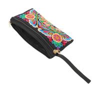 LALAFINA Pochette à Fleurs Brodée Ethnique en Polyester, Sac Compact Zippé Style Folk Art Vintage, pour Fêtes, Mariage et Voyage, Pochette Bohème Femme