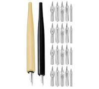 LALAFINA Set de 2 Stylos-plumage à Calligraphie avec Porte-plume Bois et 20 Plumage Interchangeables en Acier Inoxydable pour Dessin Artistique et Illustration Manga