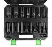 LALAGO 17 Pièces Douilles à Chocs 1/2" 10-32 mm, Coffret de Douille Longue Hexagonales CR-V, Clés à Douille avec Adaptateur 3/8'' à 1/2'', Douilles Métriques 6 Points pour Pneumatiques et Électriques