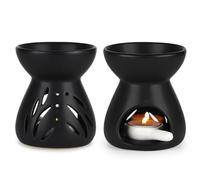 LALAGO 2pcs Lampe à Parfum en Céramique, Brûleur Huile Essentielle avec Cuillère à Bougie, Oil Burner pour Aux Cadeaux de Décoration Intérieure, Diffuseur d'arômes en Forme d'entonnoir(Noir)