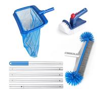 LALAGO Kit de Nettoyage de Piscine, Incluse 17'' Brosse de Nettoyage, 175cm Manche Long Aluminium, Brosse Angulaire Otative pour Piscines, Filet D'écumoire de Piscine à Mailles Fines