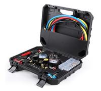 LALAGO Kit de Recharge de Réfrigérant de Climatisation, R134A/R22/R134A/R410A/R404A Recharge Climatisation Voiture 4 Voies avec Manomètre de Collecteur de Réfrigérant Tuyau de Recharge avec Adaptateur