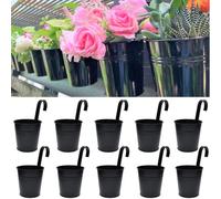 LáLáGreen Lot de 10 Pots de Fleurs Suspendus de 15,2 cm, Grand Seau en métal pour extérieur, Balcon, Jardin, terrasse, Porche, Patio, Rail décoratif, Crochet de Suspension pour Balcon, Ferme, Balcon