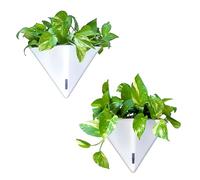 LaLaGreen Lot de 2 Pots de Fleurs muraux pour Plantes d'intérieur Blanc | Grand vase à fleurs géométrique à arrosage automatique avec crochet en métal, décoration murale moderne et élégante