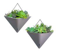 LaLaGreen Lot de 2 pots de fleurs succulentes murales à arrosage automatique pour plantes d'intérieur - Support mural triangulaire géométrique en métal noir - 30,5 cm