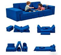 LALAHO Canape pour Enfant Modulaire，Chauffeuse 2 Places，Chauffeuse（Bleu） | Canapé Convertible Enfant，Velours Côtelé，Librement Combinable，pour Chambre d'enfant, Chambre à Coucher, Salle de Jeux