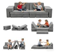 LALAHO Canape pour Enfant Modulaire，Chauffeuse 2 Places，Chauffeuse & Canapé Convertible Enfant，Velours Côtelé，Librement Combinable，pour Chambre d'enfant, Chambre à Coucher, Salle de Jeux（Gris）