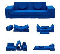 LALAHO Canape pour Enfant Modulaire，Chauffeuse 2 Places，Chauffeuse & Canapé Convertible Enfant，Velours Côtelé，Librement Combinable，pour Chambre d'enfant, Salle de Jeux，Chambre à Coucher（Bleu）