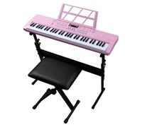 LALAHO Clavier Piano 61 Touches avec Support de Clavier, Banc de Piano, Piano Numérique avec Casque, Pupitre, Microphone, Écran LED, pour Débutants (Rose)