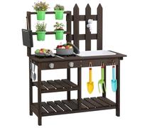 LALAHO Cuisine en Bois Enfant Extérieure, Cuisine de Jeu avec Évier, Robinet, Cuisinière, Pots de Fleurs, Adaptée aux Enfants dès 3 Ans, Gris Foncé
