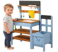 LALAHO-Cuisine Enfants, Bois, 3 ans et plus, comprend évier, pot, cuisinière et parterre de fleurs, 81x35x90cm,Bleu,DINETTE