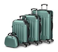 LALAHO Lot de 4 valises de voyage avec mallette cosmétique, coque rigide en ABS, avec mallette de maquillage, bagage à main et 4 protections d'angle, Turquoise., Kofferset 4tlg(Streifen)