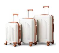 LALAHO Set de 3 Valises de Voyage, Valise Grande Taille/Cabine, Petite Valise, Bagage Suitcase en ABS (Beige-Brun)