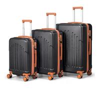 LALAHO Set de 3 Valises de Voyage, Valise Grande Taille/Cabine, Petite Valise, Bagage Suitcase en ABS (Noir-Brun)