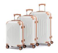 LALAHO Set de 3 Valises de Voyage, Valise Grande Taille, Lot de 3 Valises, Valise Cabine, Petite Valise, ABS avec roulettes Pivotantes 360°, Design Bicolore contrasté (Blanc crème)