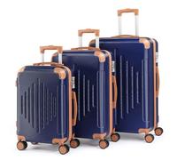 LALAHO Set de 3 Valises de Voyage, Valise Grande Taille, Lot de 3 Valises, Valise Cabine, Petite Valise, ABS avec roulettes Pivotantes 360°, Design Bicolore contrasté (Bleu Foncé)