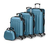 LALAHO Set de 4 Valises avec Vanity Case, Valise Grande Taille & Cabine, Petite Valise, ABS avec Coins Renforcés, roulettes Pivotantes 360° (Bleu Marine)