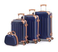 LALAHO Set de 4 Valises avec Vanity Case, Valise Grande Taille & Cabine, Petite Valise, ABS avec Coins Renforcés, roulettes Pivotantes 360° (Marine-Marron)