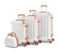 LALAHO Set de 4 Valises avec Vanity Case, Valise Grande Taille & Cabine, Petite Valise, ABS avec Coins Renforcés, roulettes Pivotantes 360° (Beige-Marron)