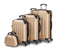 LALAHO Set de 4 Valises avec Vanity Case, Valise Grande Taille, Valise Cabine, Petite Valise, ABS avec Coins Renforcés, roulettes Pivotantes 360°, Cadenas et Poignée Télescopique (Champagne)