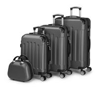 LALAHO Set de 4 Valises avec Vanity Case, Valise Grande Taille, Valise Cabine, Petite Valise, ABS avec Coins Renforcés, roulettes Pivotantes 360°, Cadenas et Poignée Télescopique (Gris foncé)