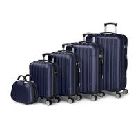 LALAHO Set de 5 Valises de Voyage avec Vanity Case, Valise Grande Taille & Cabine, Petite Valise, ABS avec roulettes Pivotantes 360°, Cadenas et Poignée Télescopique (Bleu Foncé)