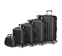 LALAHO Set de 5 Valises de Voyage avec Vanity Case, Valise Grande Taille, Valise Cabine, Petite Valise, ABS avec roulettes Pivotantes 360°, Cadenas et Poignée Télescopique (Noir)