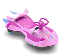 LALAHO Voiture électrique 2 en 1, pour enfant, avec pédale, lumières LED, direction à 360°, protection anti-basculement à 2 vitesses, roues lumineuses, pour enfant à partir de 3 ans, rose et violet