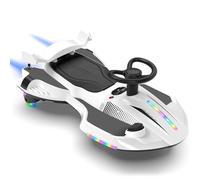 LALAHO Voiture électrique 2 en 1, pour enfant, avec pédale, lumières LED, direction à 360°, protection anti-basculement à 2 vitesses, roues lumineuses, pour enfant à partir de 3 ans, blanc et noir